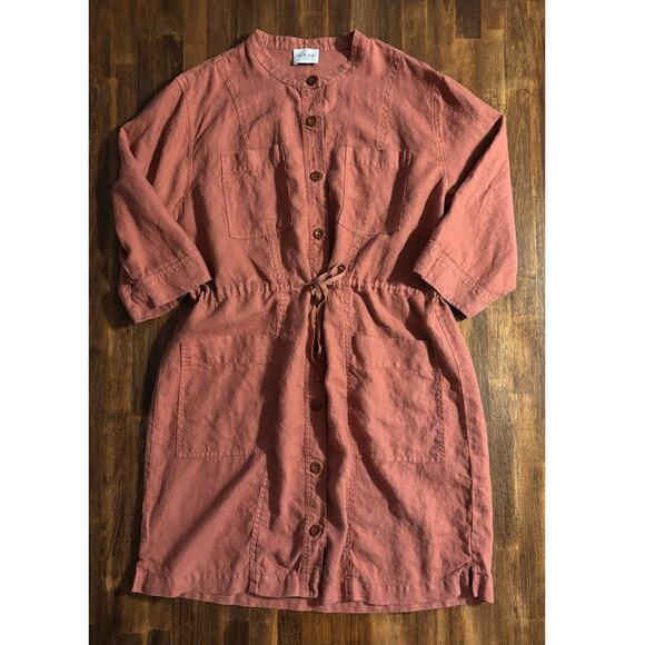 Wrap London Women’s 12 Dress 100% Linen Short Dress Pockets Drawstring Waist - Picture 1 of 9